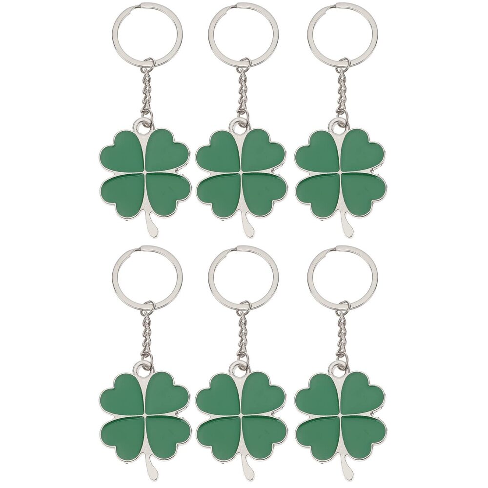 4129 6pcs Four-Leaf Clover Fortune Keychain Lucky Shamrock Sparkling Charm